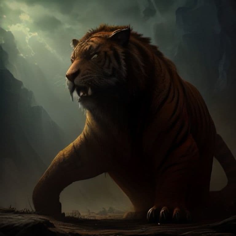 Saber-Toothed Tiger — fantasy monster illustration. Saber-Toothed Tiger is a large beast (Challenge Rating 2).
