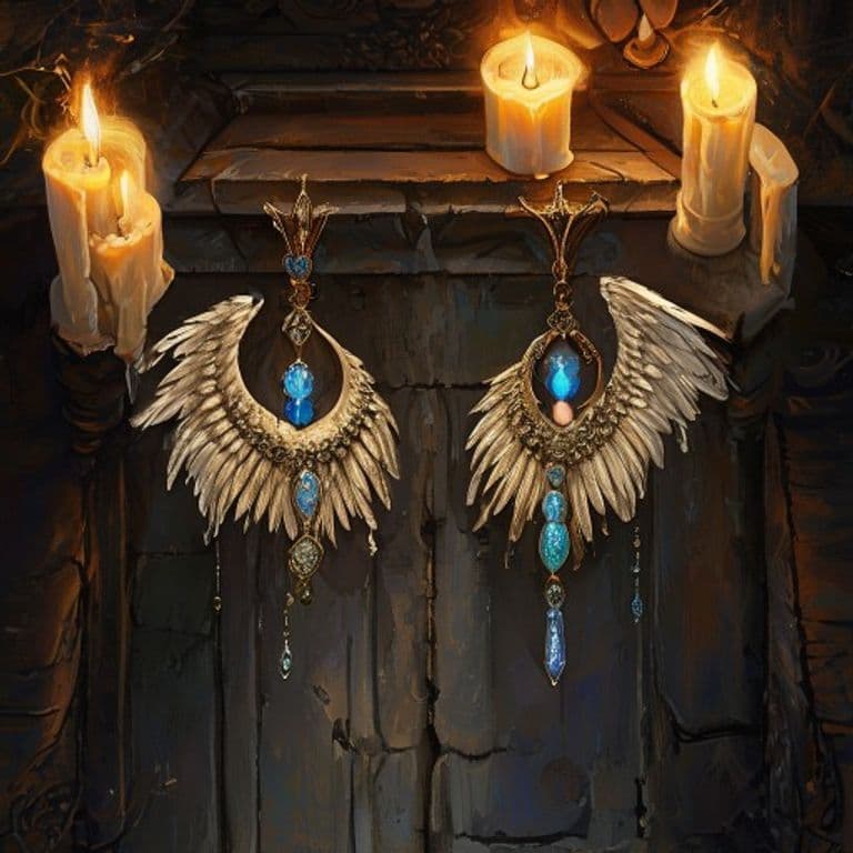 Angelic Earrings — fantasy item illustration. Angelic Earrings is a magic item (wondrous item) of uncommon rarity.