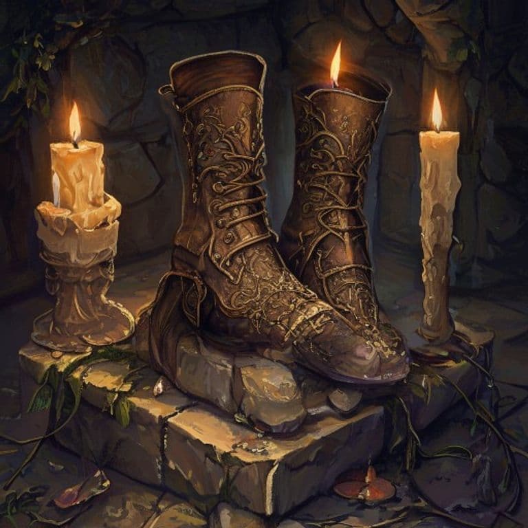 Boots of the Grandmother — fantasy item illustration. Boots of the Grandmother is a magic item (wondrous item) of rare rarity.