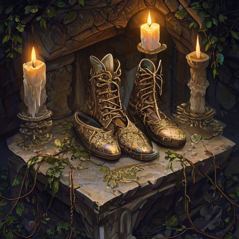 Shoes of the Shingled Canopy — fantasy item illustration