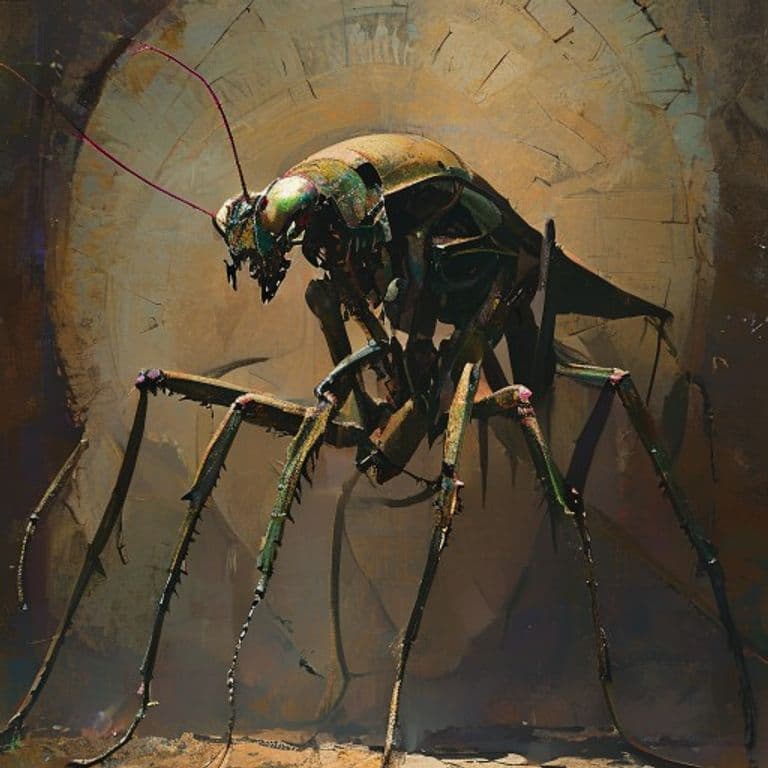 Clockwork Mantis — fantasy monster illustration