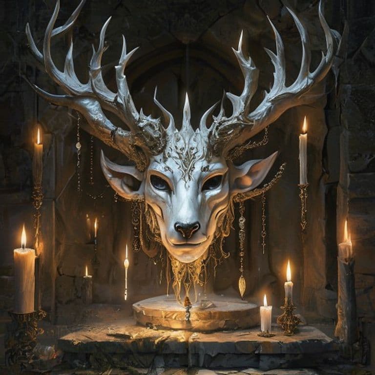 Mask of the White Stag — fantasy item illustration