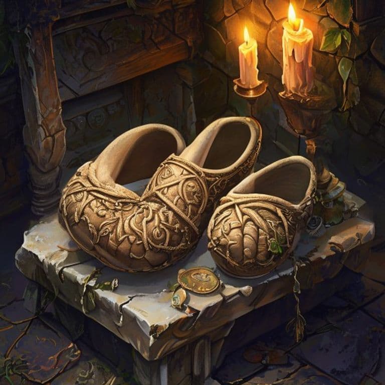 Comfy Slippers — fantasy item illustration. Comfy Slippers is a magic item (wondrous item) of common rarity.