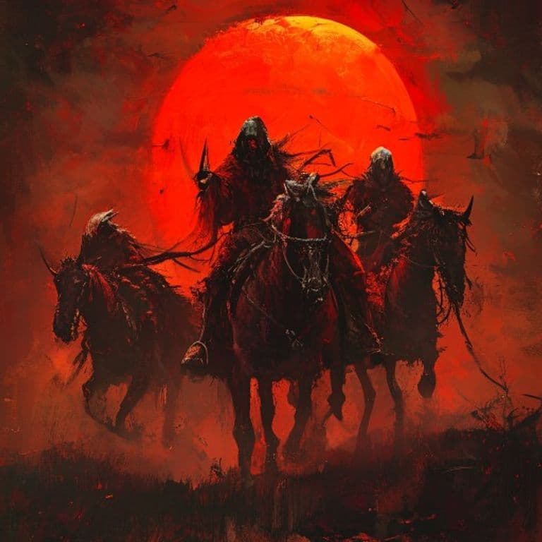 Baba Yaga's Horsemen, Red Sun — fantasy monster illustration. Baba Yaga's Horsemen, Red Sun is a medium fey (Challenge Rating 11).