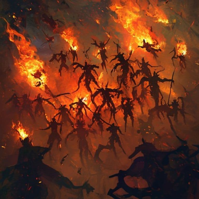 Swarm of Fire Dancers — fantasy monster illustration