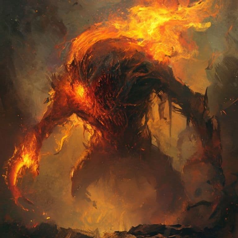 Flame-Scourged Scion — fantasy monster illustration