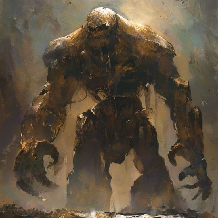 Bronze Golem — fantasy monster illustration. Bronze Golem is a large construct (Challenge Rating 3).