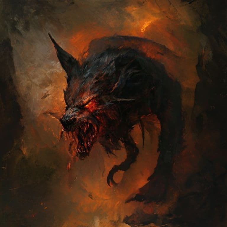 Brimstone Locusthound — fantasy monster illustration. Brimstone Locusthound is a medium monstrosity (Challenge Rating 3).
