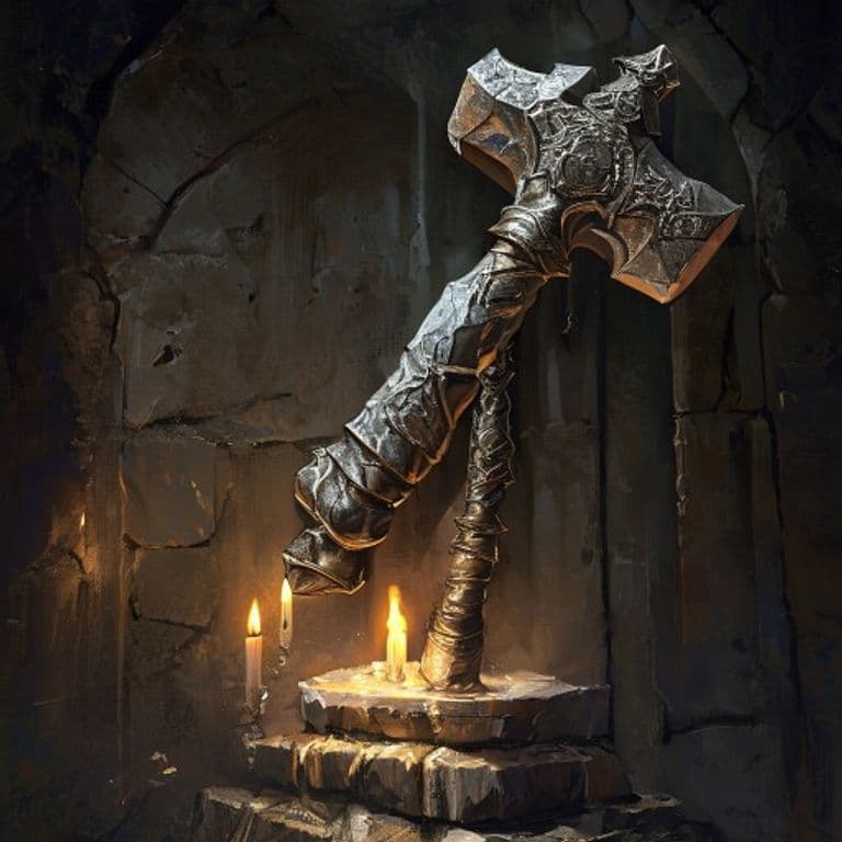 Dwarven Thrower — fantasy item illustration. Dwarven Thrower is a magic item (weapon (warhammer)) of very rare rarity.