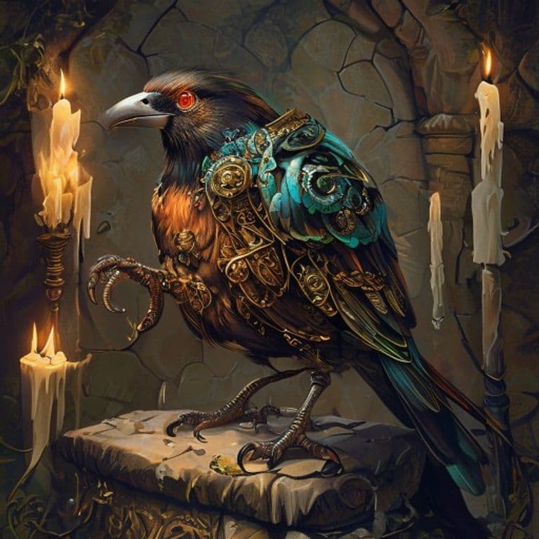 Clockwork Mynah Bird — fantasy item illustration. Clockwork Mynah Bird is a magic item (wondrous item) of rare rarity.