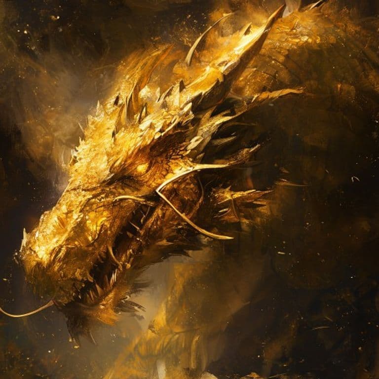 Ancient Gold Dragon — fantasy monster illustration. Ancient Gold Dragon is a gargantuan dragon (Challenge Rating 21).