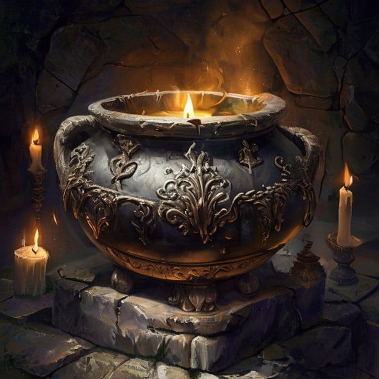 Cauldron of Dymwch — fantasy item illustration. Cauldron of Dymwch is a magic item (wondrous item) of rare rarity.