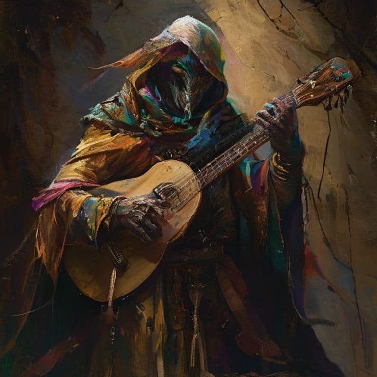 Bard — fantasy monster illustration. Bard is a medium humanoid (Challenge Rating 5).