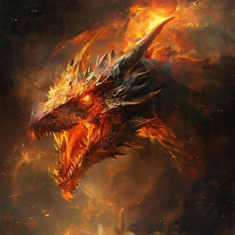 Ancient Flame Dragon — fantasy monster illustration. Ancient Flame Dragon is a gargantuan dragon (Challenge Rating 24).