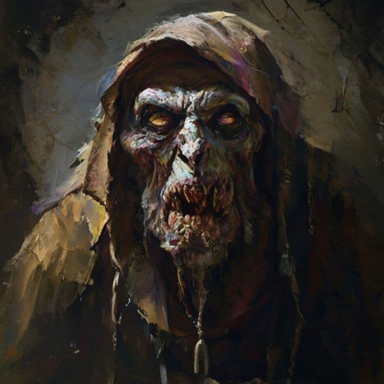 Beggar Ghoul — fantasy monster illustration. Beggar Ghoul is a medium undead (Challenge Rating 1/2).