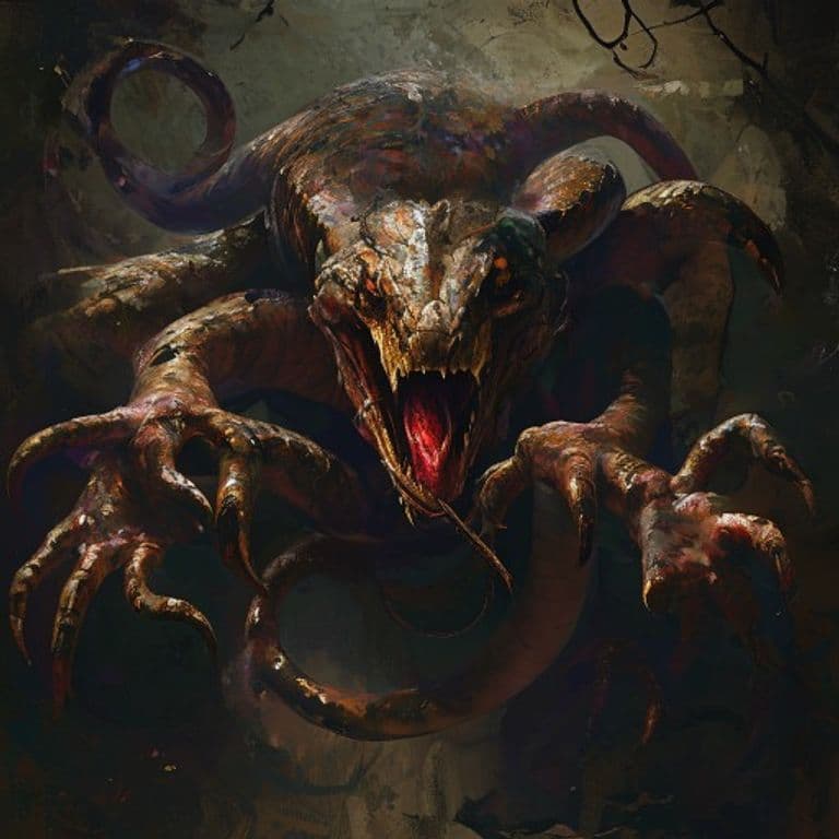 Snake with a Hundred Mage Hands — fantasy monster illustration
