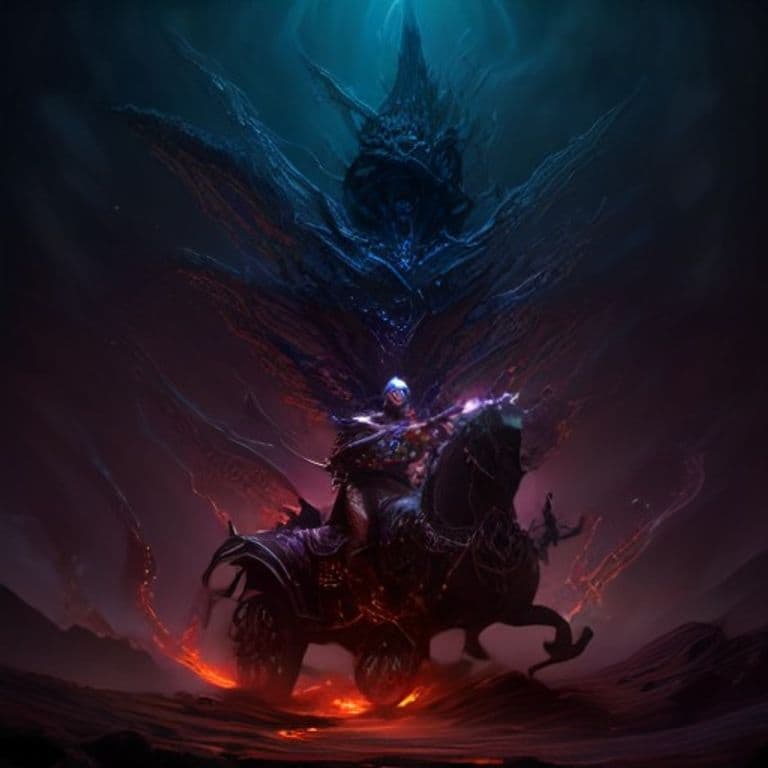 Blazing Chariot — fantasy spell effect illustration. Blazing Chariot is a 5th-level conjuration available to Cleric, Paladin, Warlock, Wizard.