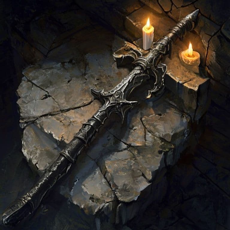 Entrenching Mattock — fantasy item illustration. Entrenching Mattock is a magic item (weapon) of rare rarity.