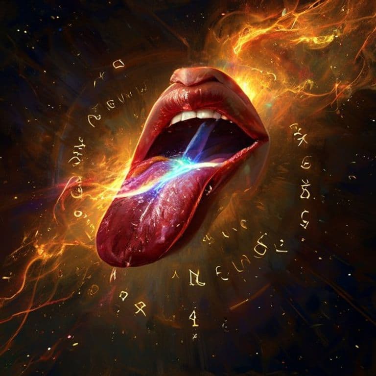 Tongue Tied — fantasy spell effect illustration. Tongue Tied is a 5th-level enchantment available to Bard, Cleric, Warlock, Wizard.