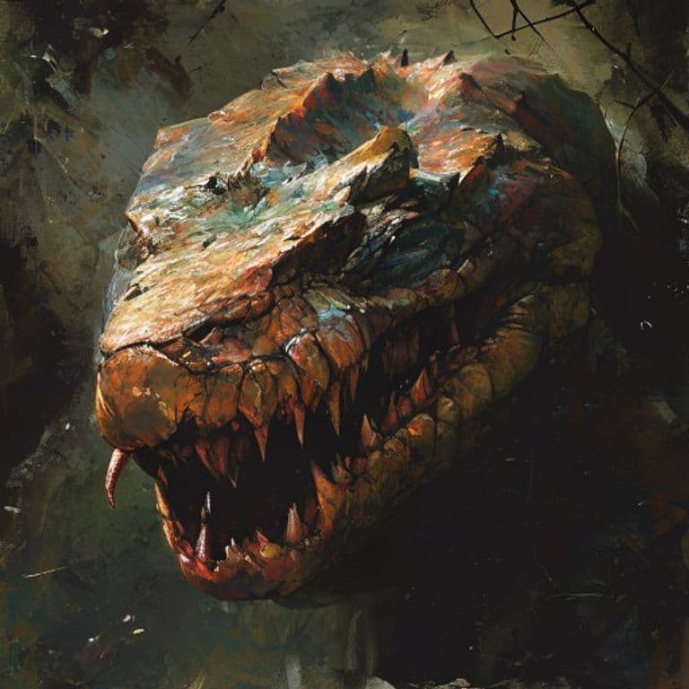 Basilisk — fantasy monster illustration. Basilisk is a medium monstrosity (Challenge Rating 3).