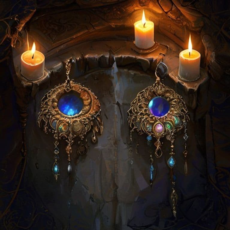 Earrings of the Eclipse — fantasy item illustration. Earrings of the Eclipse is a magic item (wondrous item) of uncommon rarity.