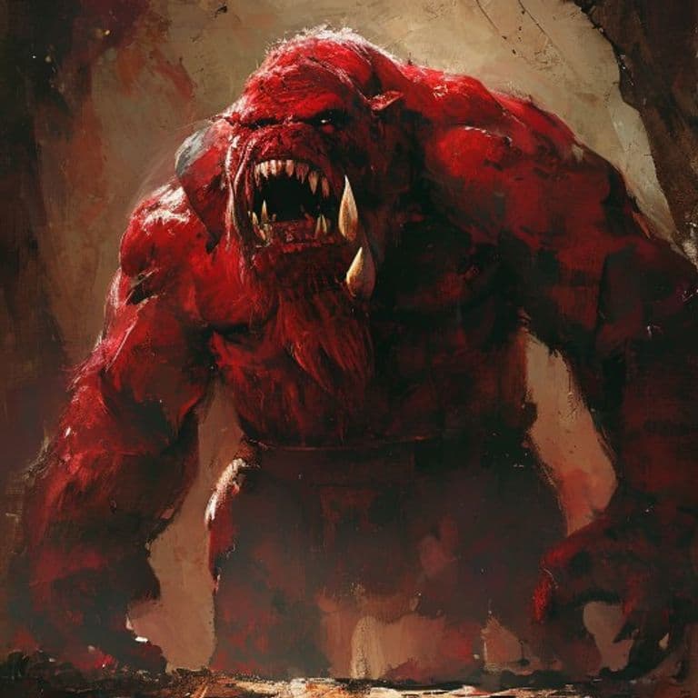 Tusked Crimson Ogre — fantasy monster illustration