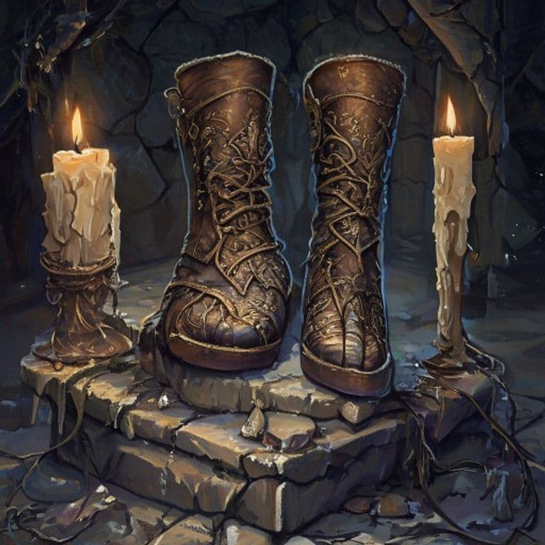 Boots of the Winterlands — fantasy item illustration. Boots of the Winterlands is a magic item (wondrous item) of uncommon rarity.