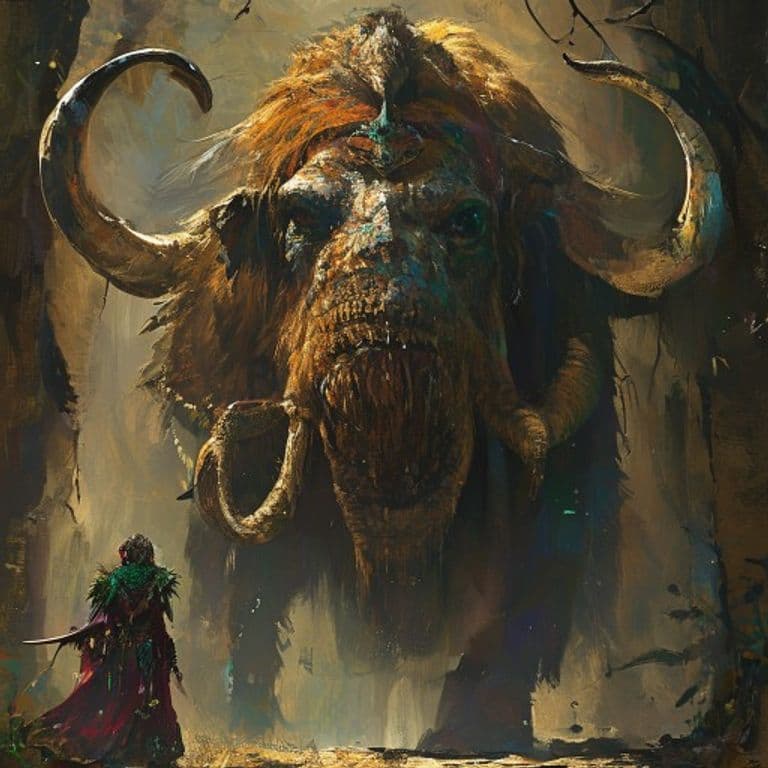 Animal Lord, Mammoth Queen — fantasy monster illustration. Animal Lord, Mammoth Queen is a huge fey (Challenge Rating 18).