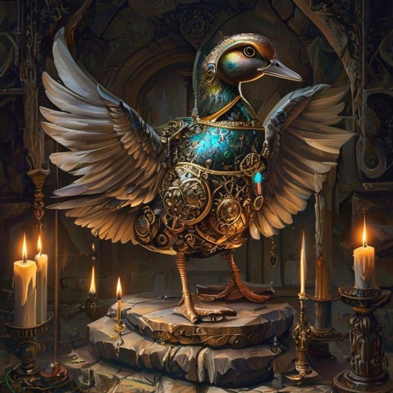 Marvelous Clockwork Mallard — fantasy item illustration