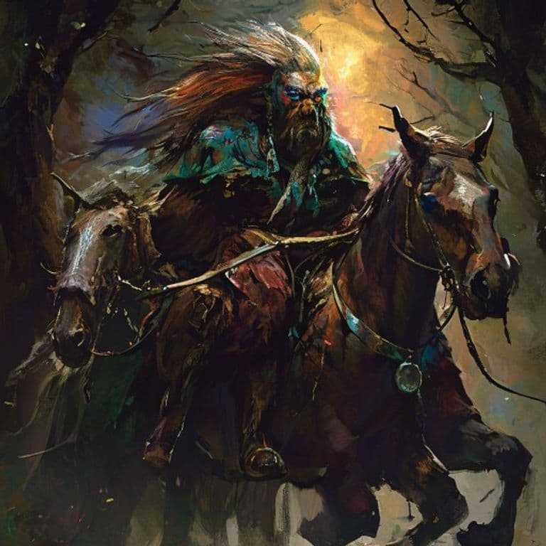 Baba Yaga’s Horsemen — fantasy monster illustration. Baba Yaga’s Horsemen is a medium fey (Challenge Rating 11).