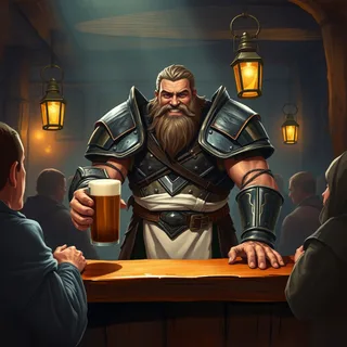 Create a goliath paladin bartender in a bar setting.