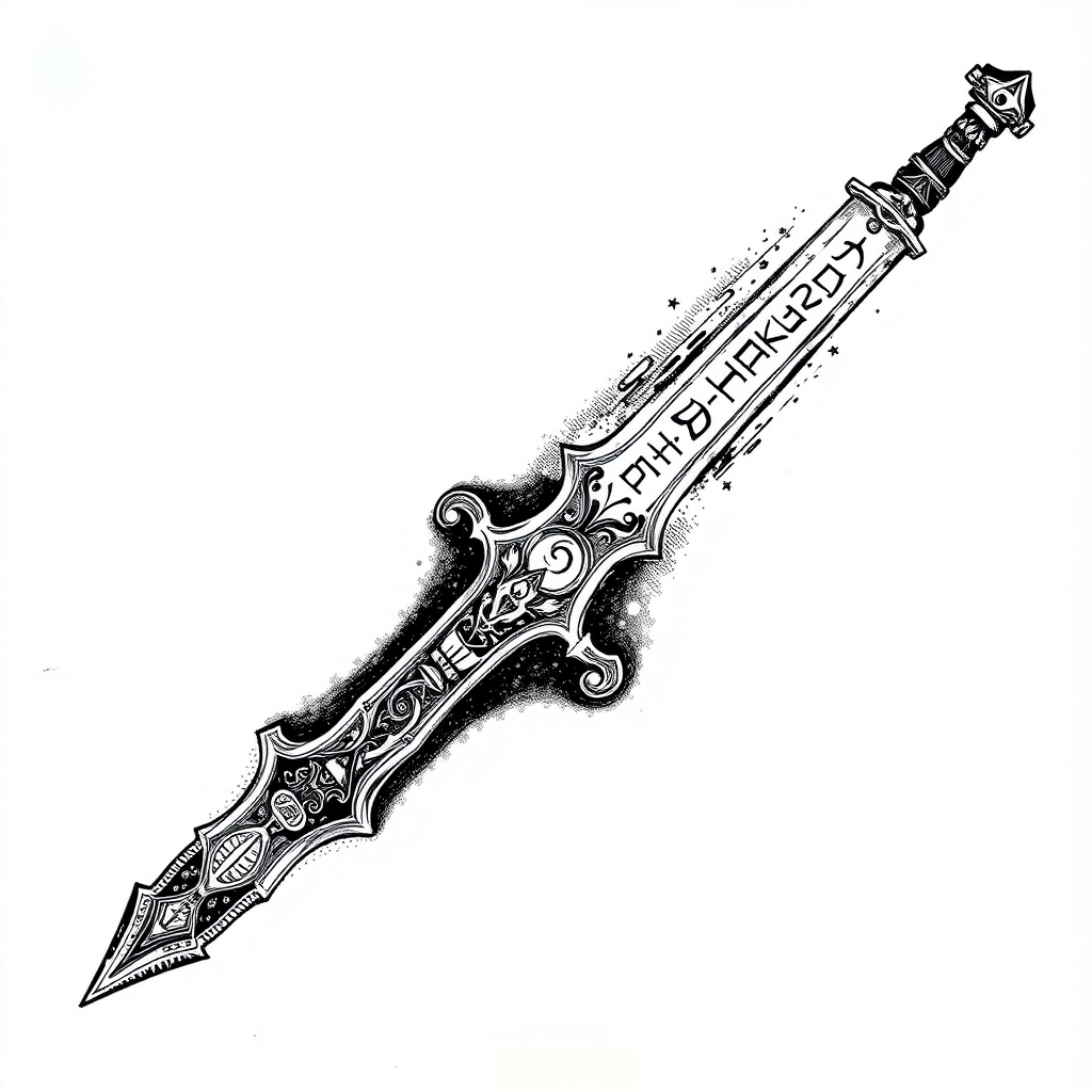 an ornate enchanted longsword etched with glowing runes