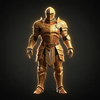 a suit of armor, carved from wood, radiating a brilliant golden aura